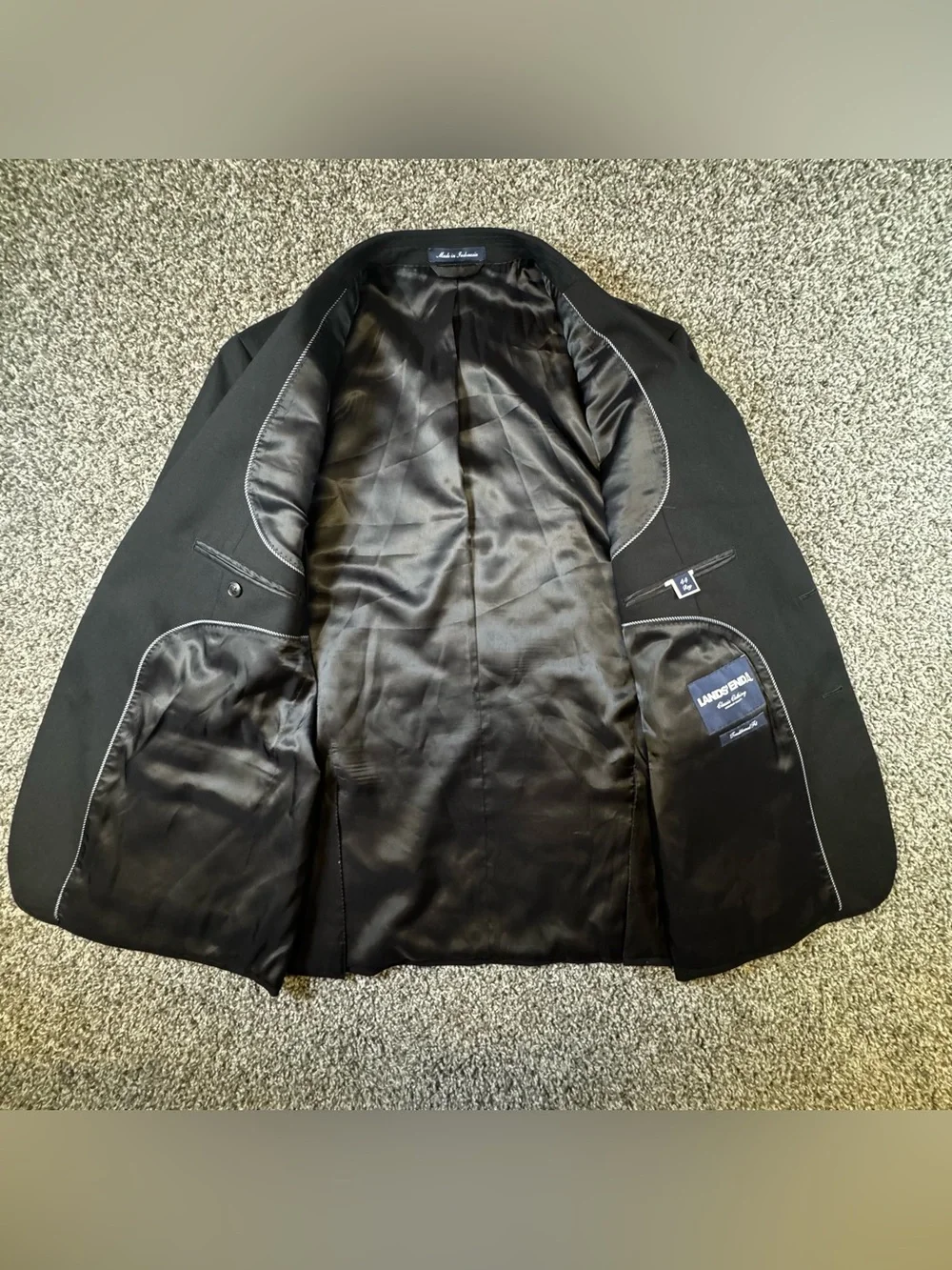 Lands End Mens 44R Black Traditional Year’rounder Stretch Wool Suit Jacket